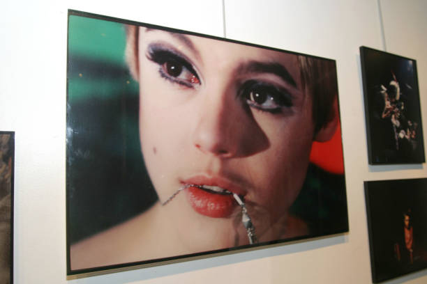 Photograph of Edie Sedwick is displayed at the Edie Sedgwick Exhibit opening party at Gallagher's Art & Fashion Gallery on February 2, 2005 in New...