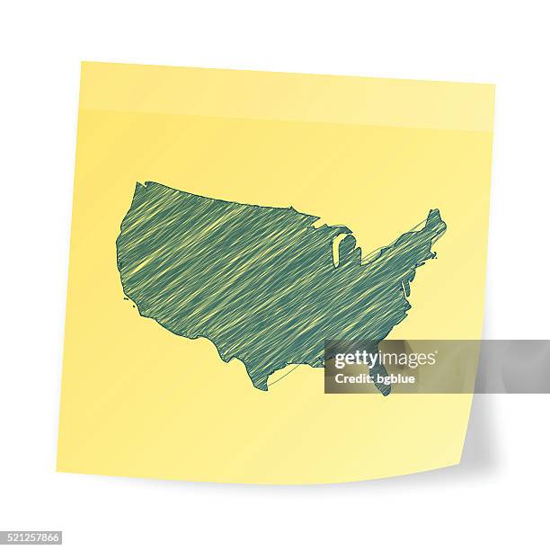 usa map on sticky note with scribble effect - yellow post it notes stock illustrations