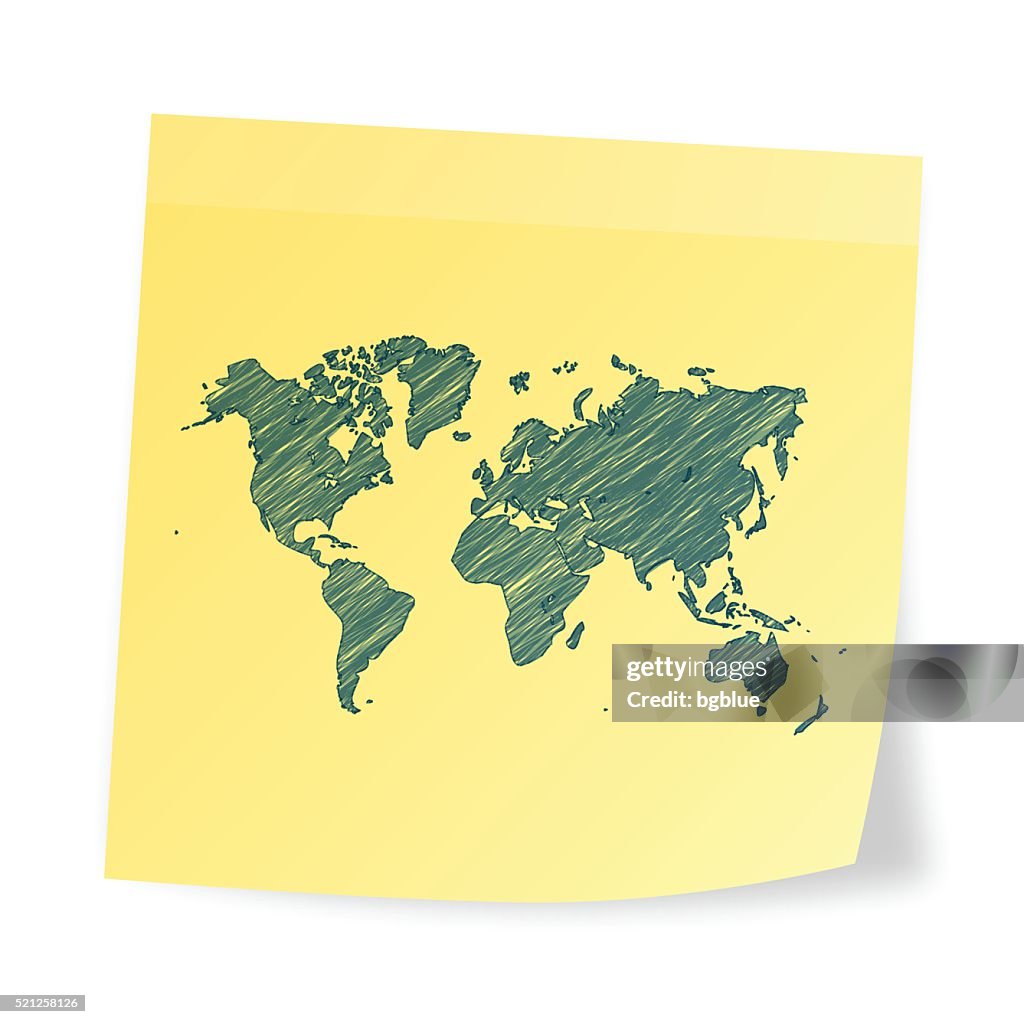 Map Sticky Note Arrows World Map On Sticky Note With Scribble Effect High-Res Vector Graphic ...