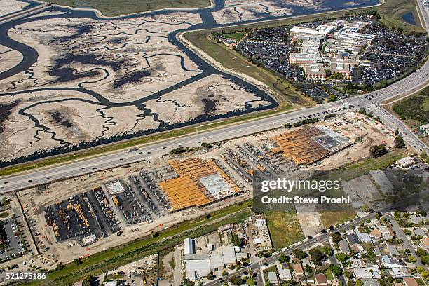 facebook headquarters west - silicon valley aerial stock pictures, royalty-free photos & images