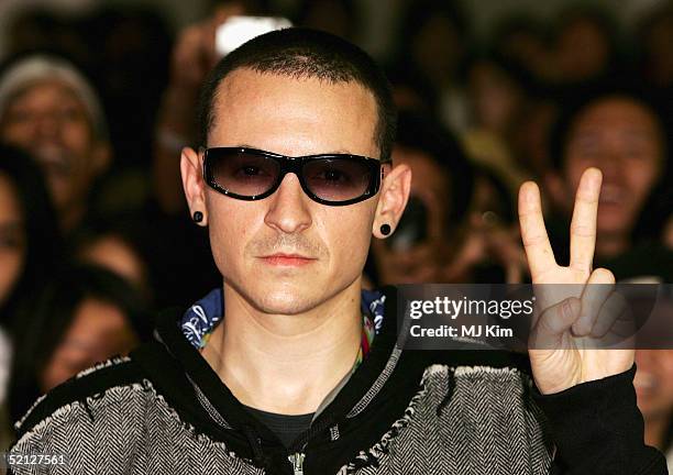 Chester Bennington from Linkin Park arrives at "MTV Asia Aid" at the IMPACT Arena on February 3, 2005 in Bangkok, Thailand. The fourth annual event...