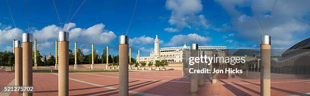 olympic park and stadium, barcelona. - estádio olímpico imagens e fotografias de stock