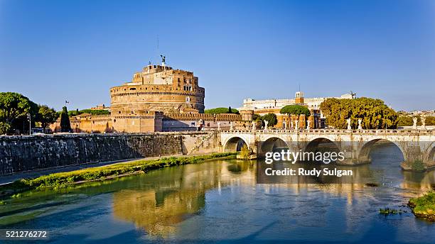 castel sant'angelo and bridge in rome, italy - river tiber stock pictures, royalty-free photos & images