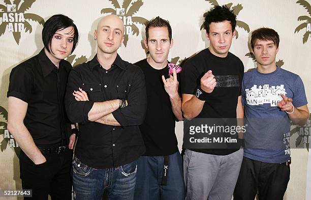 Simple Plan poses in the pressroom at "MTV Asia Aid", at the IMPACT Arena on February 3, 2005 in Bangkok, Thailand. The fourth annual event was...