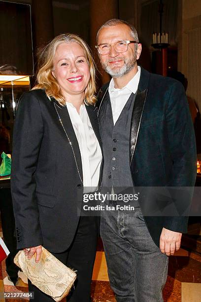 Kerstin Schneider and guest attend the Salvatore Ferragamo shop opening on April 14, 2016 in Berlin, Germany.