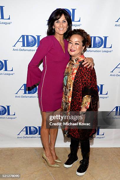 Lissa Solomon and Producer Miky Lee attend the ADL Entertainment Industry Dinner at The Beverly Hilton Hotel on April 14, 2016 in Beverly Hills,...