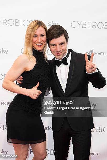 Guests attend the 'World of Cyberobics' presentation on April 14, 2016 in Berlin, Germany.