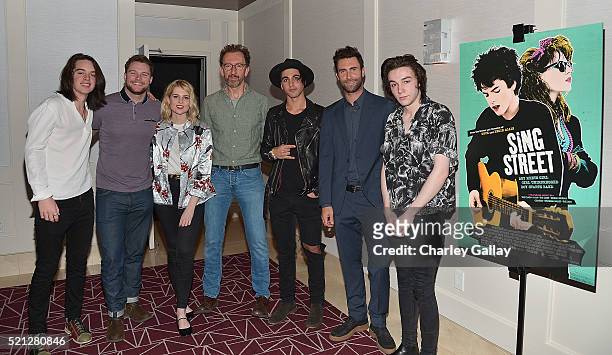Actors Ferdia Walsh-Peelo, Jack Reynor and Lucy Boynton, director John Carney, musicians Hudson Thames and Adam Levine, and actor Mark McKenna attend...
