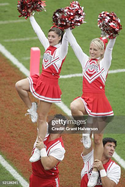 North Carolina State Wolfpack cheerleaders perform during the game against the Ohio State Buckeyes on September 18, 2004 at Carter-Finley Stadium...