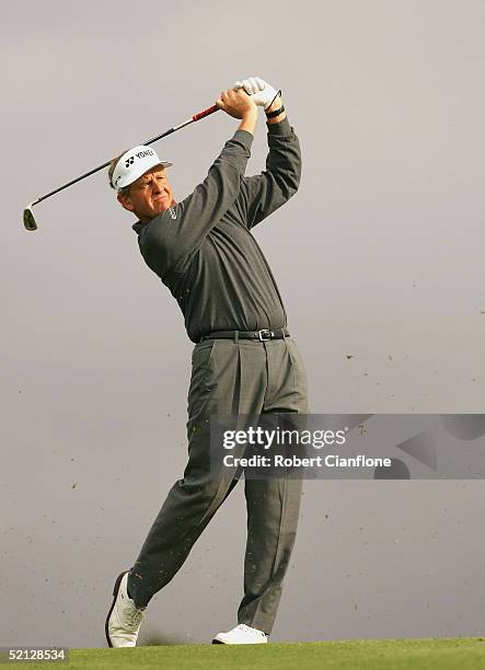 Colin Montgomerie of Scotland in action during day two of the 2005 Heineken Classic at the Royal Melbourne Golf Club February 4, 2005 in Melbourne,...