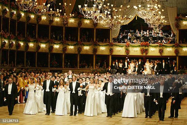 Young couples dance at the Vienna opera house in the pening of Vienna's Opera Ball, Austria's most prestigious high society party, 03 February 2005.