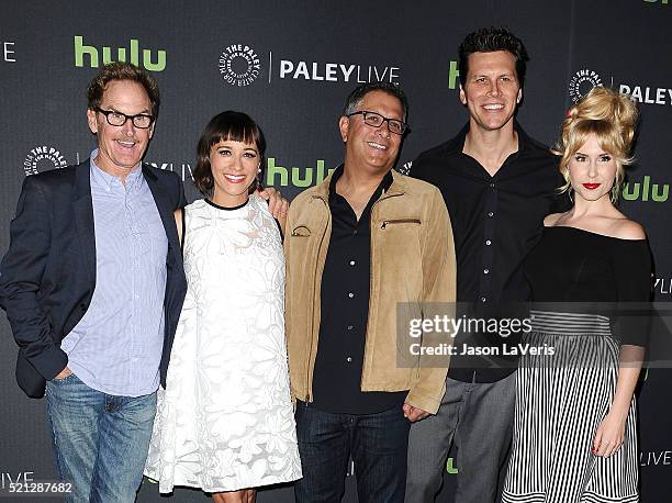 Jere Burns, Rashida Jones, Ira Ungerleider, Hayes MacArthur and Andree Vermeulen attend an evening with "Angie Tribeca" at The Paley Center for Media...