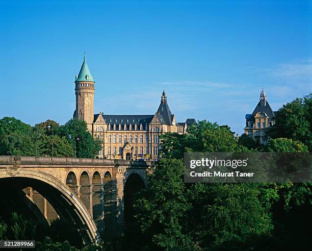 adolphe bridge and state savings bank - luxembourg stock pictures, royalty-free photos & images