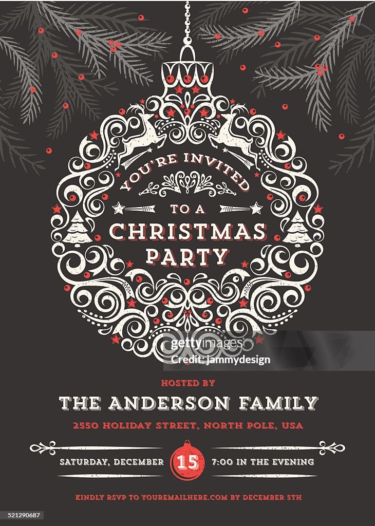 Chalkboard Christmas Ornament Party Invitation