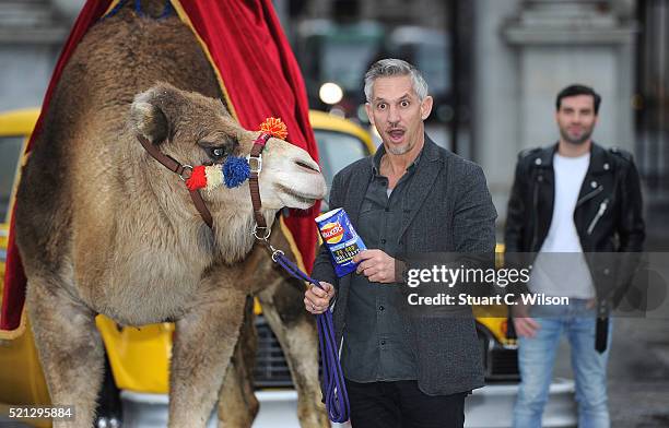 Gary Lineker launches 'Walkers Spell & Go' at Marble Arch on April 15, 2016 in London, England.