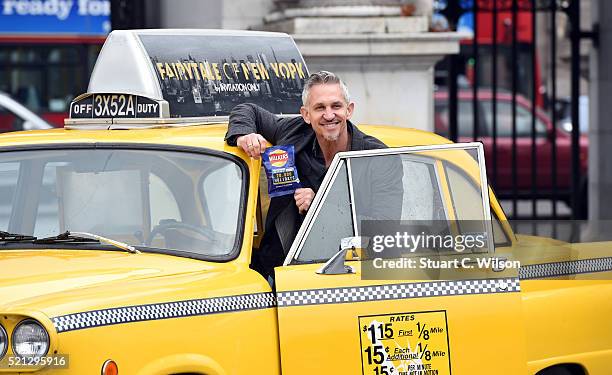 Gary Lineker launches 'Walkers Spell & Go' at Marble Arch on April 15, 2016 in London, England.