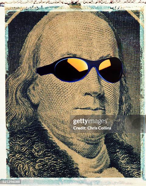 ben franklin wearing sunglasses - ben franklin portrait stock pictures, royalty-free photos & images