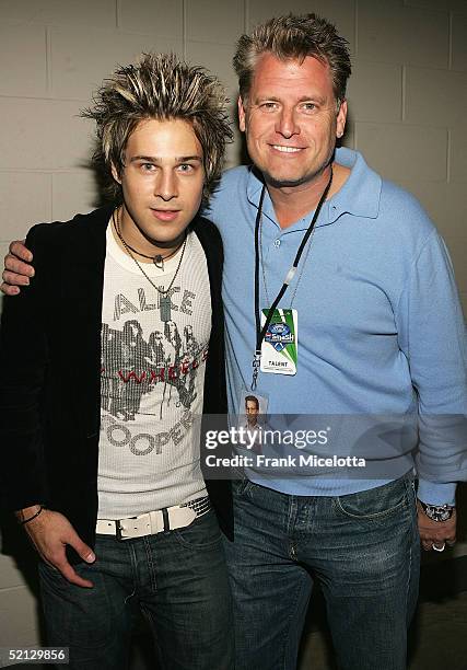 Musician Ryan Cabrera and manager Joe Simpson backstage at the Pepsi Smash Concert Series for Superbowl XXXIX, February 3, 2005 at the Jacksonville...