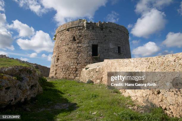 ruins of torre d'en penjat observation tower - enroth stock pictures, royalty-free photos & images