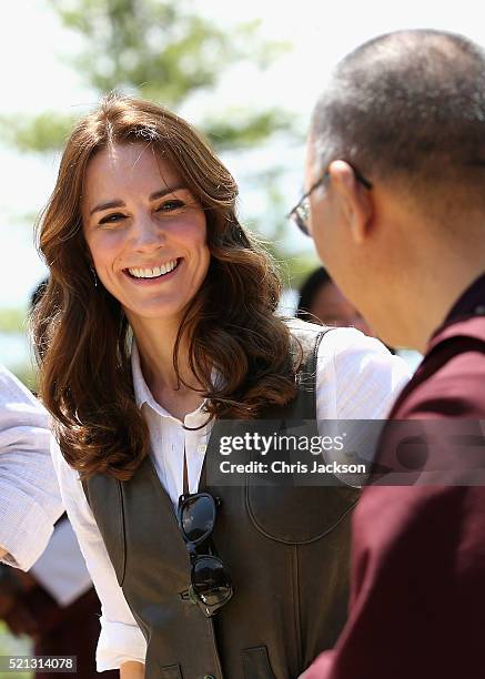 Catherine, Duchess of Cambridge chats to a monk on the trek up to Tiger's Nest during a visit to Bhutan on the 15th April 2016 in Thimphu, Bhutan....