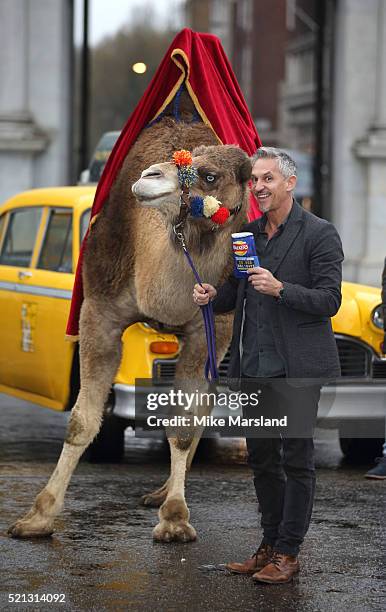 Gary Linker launches 'Walkers Spell & Go' at Marble Arch on April 15, 2016 in London, England.