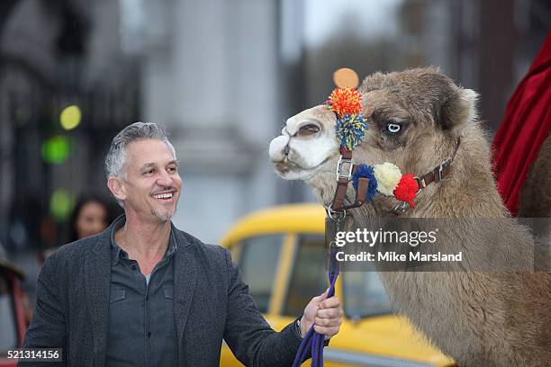 Gary Linker launches 'Walkers Spell & Go' at Marble Arch on April 15, 2016 in London, England.