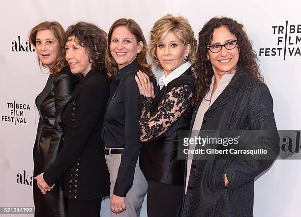 Paula Weinstein, Lily Tomlin, Marcy Ross, Jane Fonda, and Dana Goldberg attend Tribeca Tune In: 'Grace and Frankie' during 2016 Tribeca Film Festival...