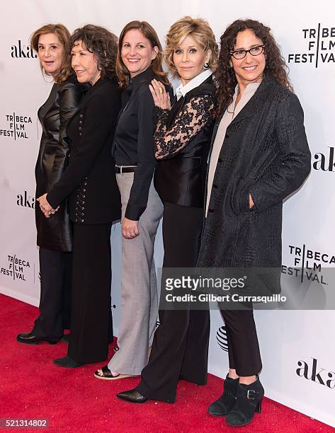 Paula Weinstein, Lily Tomlin, Marcy Ross, Jane Fonda, and Dana Goldberg attend Tribeca Tune In: 'Grace and Frankie' during 2016 Tribeca Film Festival...