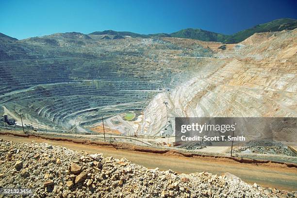 road through kennecott copper mine - bingham canyon mine stock pictures, royalty-free photos & images