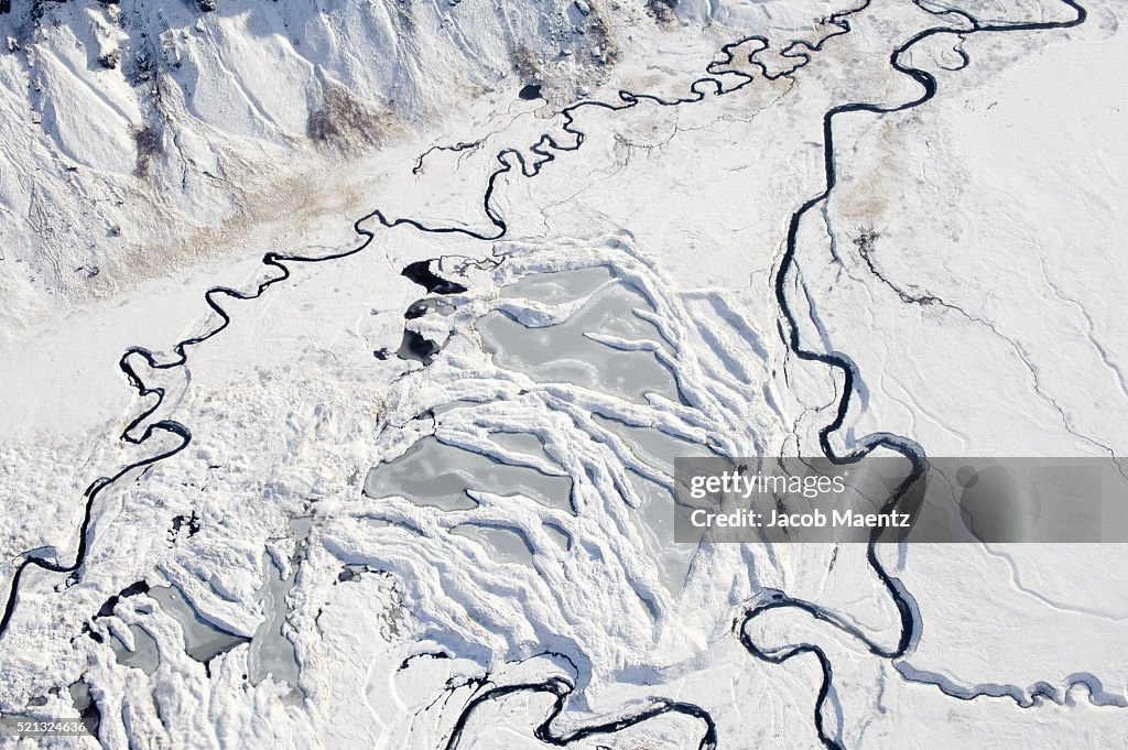 Aerial - frozen bay in the Aleutian Islands