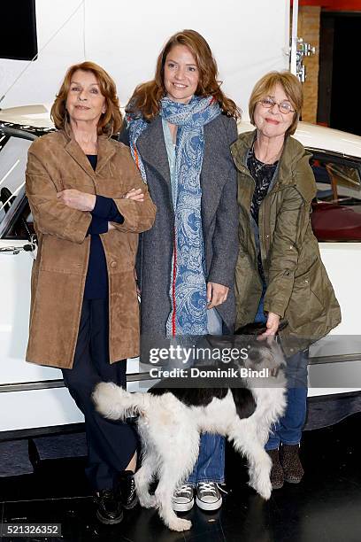 Senta Berger, Patricia Aulitzky and Cornelia Froboess during the on set photo call for the film 'Almuth und Rita raeumen auf' at Arri Kino on April...