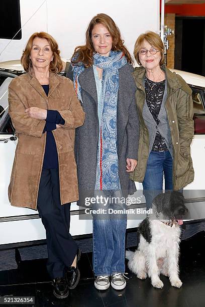 Senta Berger, Patricia Aulitzky and Cornelia Froboess during the on set photo call for the film 'Almuth und Rita raeumen auf' at Arri Kino on April...