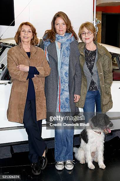 Senta Berger, Patricia Aulitzky and Cornelia Froboess during the on set photo call for the film 'Almuth und Rita raeumen auf' at Arri Kino on April...