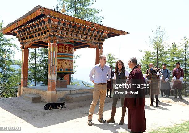 Prince William, Duke of Cambridge and Catherine, Duchess of Cambridge half way on their hike to Paro Taktsang, the Tiger's Nest monastery on April...