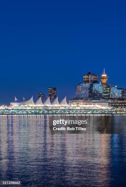 twilight vancouver skyline - canada place stock pictures, royalty-free photos & images