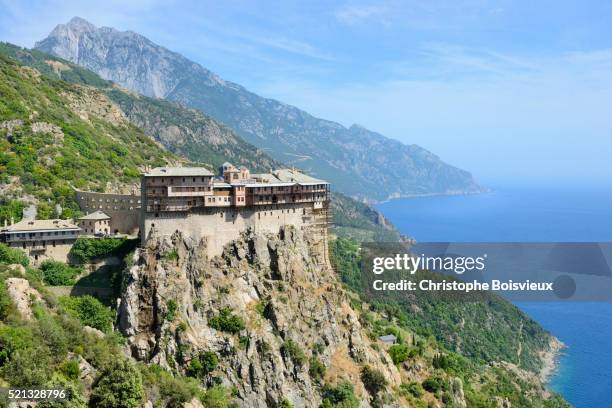 greece, chalkidiki, mount athos peninsula, listed as world heritage, simonos petra monastery - makedonien land bildbanksfoton och bilder