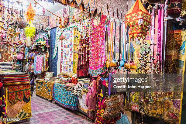 tourist souvenirs, thamel, katmandu, nepal - thamel stock pictures, royalty-free photos & images