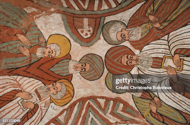 detail of fresco paintings in abuna yemata guh church - abuna yemata guh church stock pictures, royalty-free photos & images