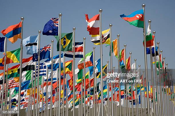 flags from all countries - flagpole stock-fotos und bilder