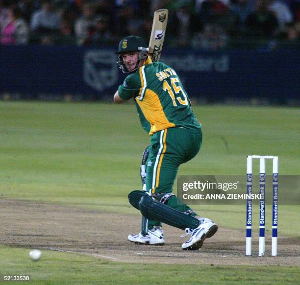 South African captain Graeme Smith follows the line of the ball on his way to top-scoring 105 before being caught LBW off the bowling of England...