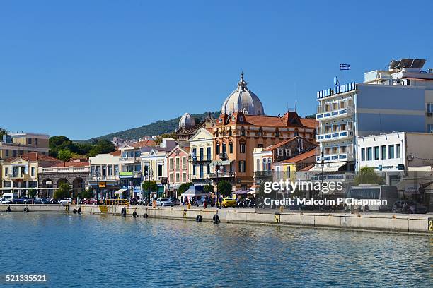 mytilene (mytilini) town a harbour - mytilene fotografías e imágenes de stock