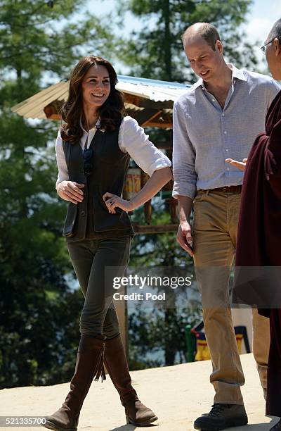 Prince William, Duke of Cambridge and Catherine, Duchess of Cambridge trek up to Tiger's Nest during a visit to Bhutan on the 15th April 2016 in...