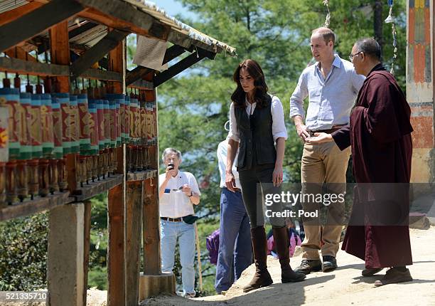 Prince William, Duke of Cambridge and Catherine, Duchess of Cambridge trek up to Tiger's Nest during a visit to Bhutan on the 15th April 2016 in...