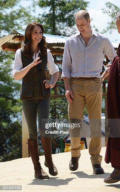 Prince William, Duke of Cambridge and Catherine, Duchess of Cambridge trek up to Tiger's Nest during a visit to Bhutan on the 15th April 2016 in...