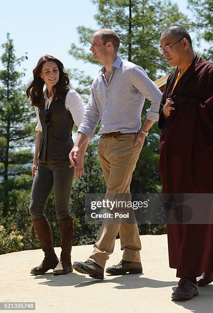 Prince William, Duke of Cambridge and Catherine, Duchess of Cambridge trek up to Tiger's Nest during a visit to Bhutan on the 15th April 2016 in...