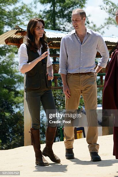 Prince William, Duke of Cambridge and Catherine, Duchess of Cambridge trek up to Tiger's Nest during a visit to Bhutan on the 15th April 2016 in...