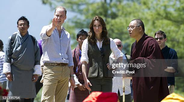 Prince William, Duke of Cambridge and Catherine, Duchess of Cambridge trek up to Tiger's Nest during a visit to Bhutan on the 15th April 2016 in...