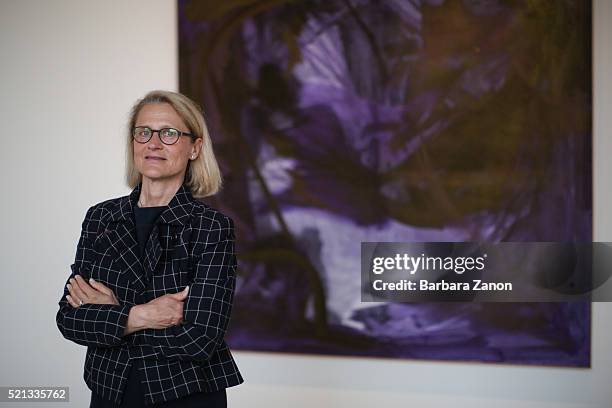 The curator Elena Geuna poses for a portrait during the press opening of 'Sigmar Polke' Exhibition at Palazzo Grassi on April 15, 2016 in Venice,...