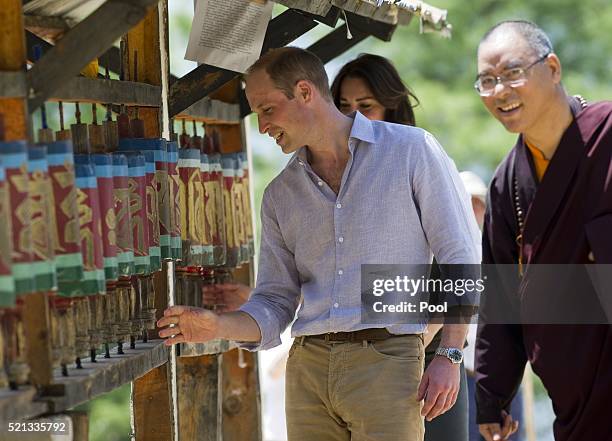 Prince William, Duke of Cambridge and Catherine, Duchess of Cambridge trek up to Tiger's Nest during a visit to Bhutan on the 15th April 2016 in...