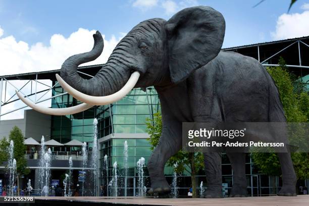 An elephant statue stands on February 2, 2014 at Maponya shopping Mall, Soweto, South Africa. Maponya is one of several new shopping malls in the...
